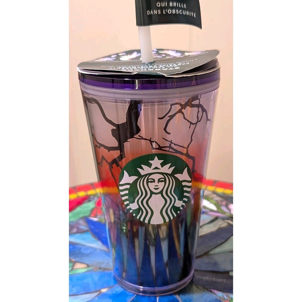 Starbucks Halloween 2021 Glow In The Dark Raven Trees Cold Cup Tumbler 16oz NWT